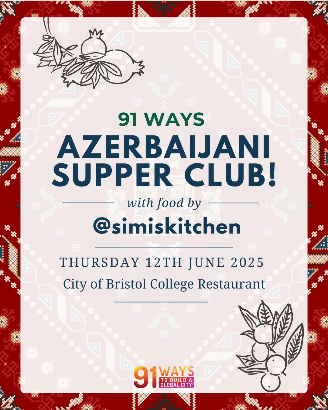 12th June Azerbaijani Supper Club Ticket £45 Ticket *£5 Towards A Ticket For Someone In The Community* (+£1 booking fee)